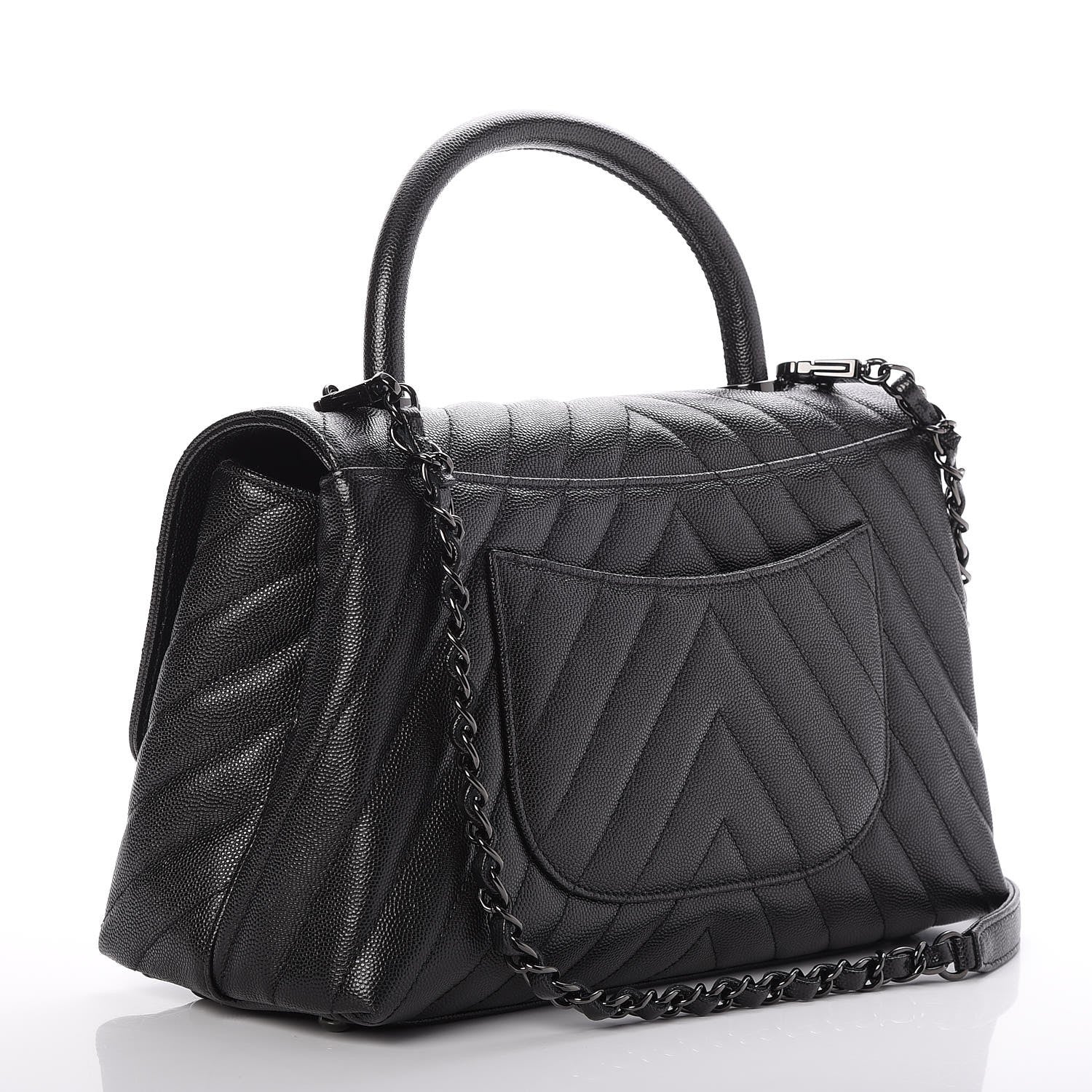 Chanel Caviar Chevron Quilted Small Coco Handle Flap So Black 3 of 8
