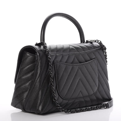 Chanel Caviar Chevron Quilted Small Coco Handle Flap So Black 3 of 8