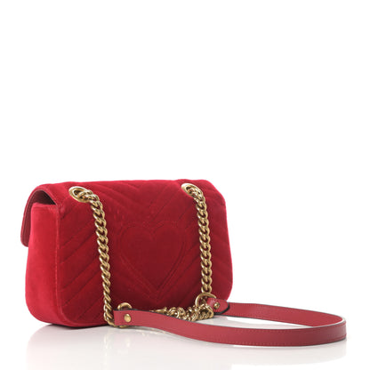 Gucci Velvet Matelasse Mini GG Marmont Shoulder Bag Hibiscus Red 3 of 13