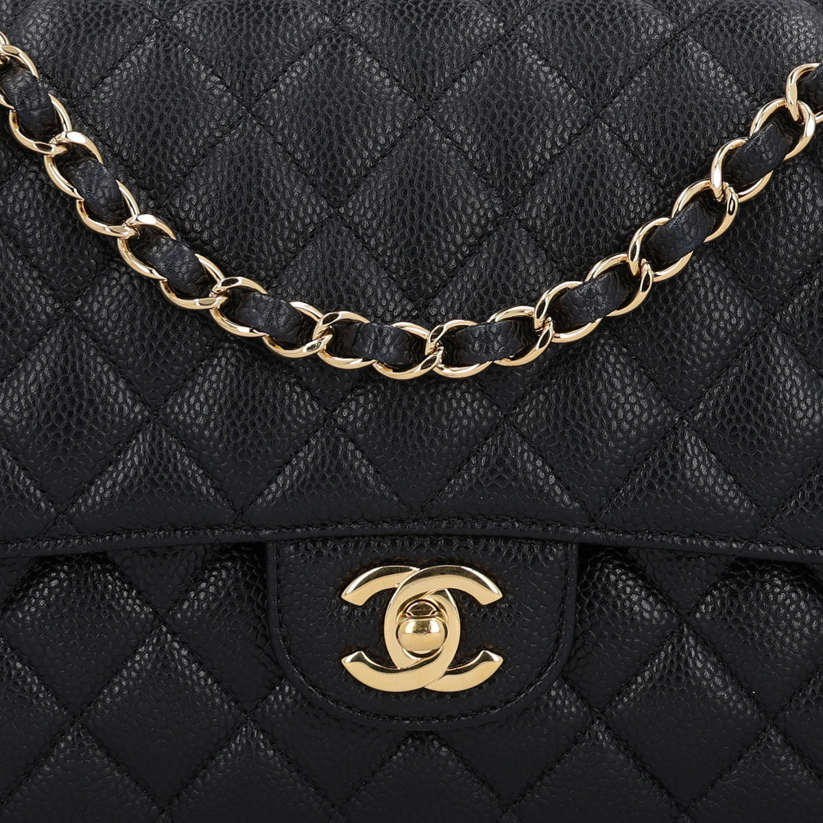 Caviar Quilted Medium Double Flap Black