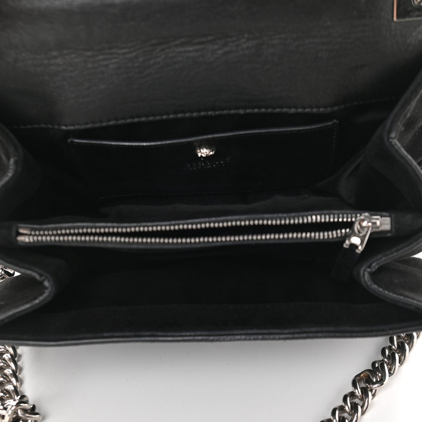 Suede Palazzo Crystal Chain Evening Bag Black