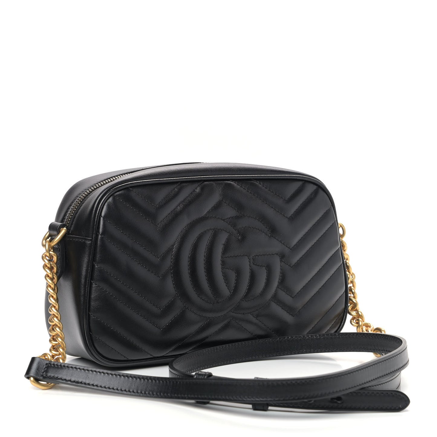 Calfskin Matelasse Small GG Marmont Chain Shoulder Bag Black