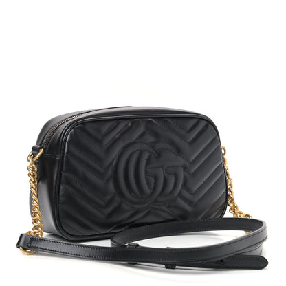 Gucci Calfskin Matelasse Small GG Marmont Chain Shoulder Bag Black 3 of 9