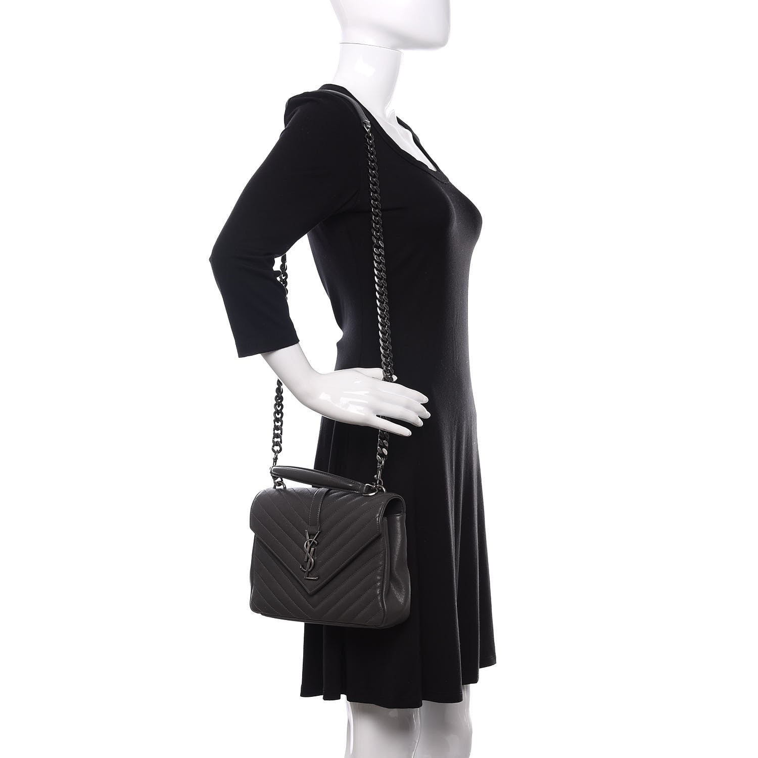 Saint Laurent Sheepskin Matelasse Chevron Monogram Medium College Bag Asphalt 2 of 14
