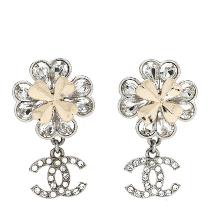 Chanel Crystal CC Clover Drop Earrings Silver Gold 1 of 4