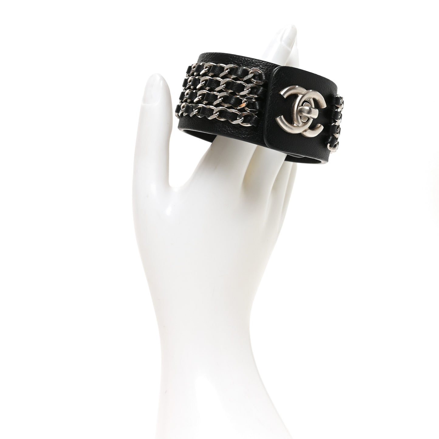 Lambskin CC Chain Turnlock Bracelet L Black