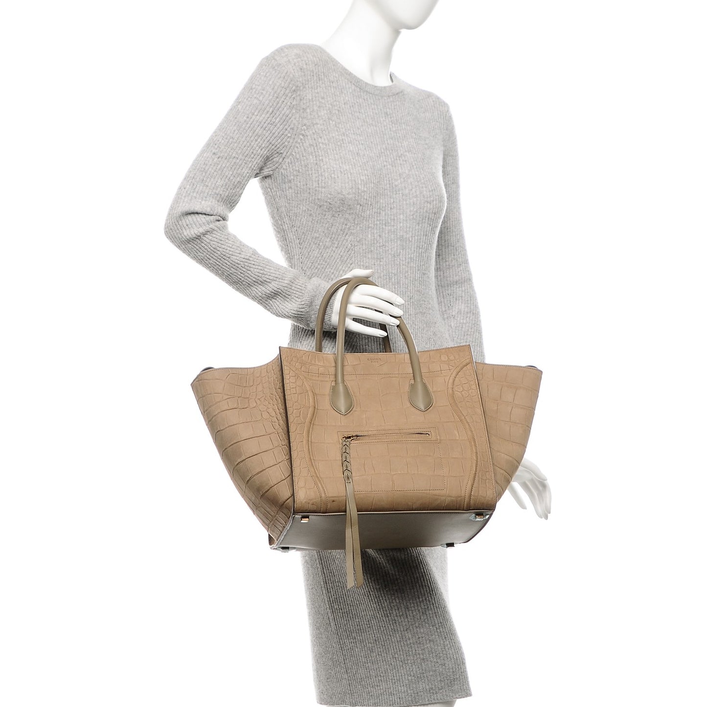 Crocodile Embossed Nubuck Medium Phantom Luggage Beige