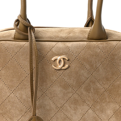 Chanel Suede Calfskin Large Perfect Bowling Bag Dark Beige 8 of 11