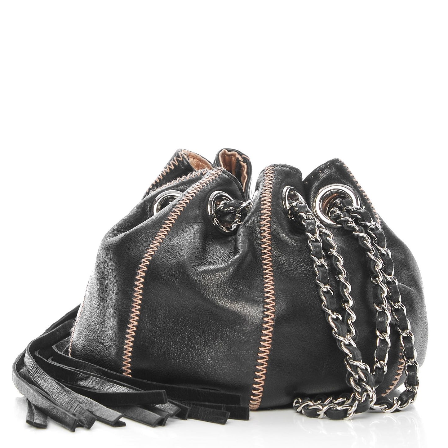Lambskin Satin Reversible Mini Sac Cordon Black Peach