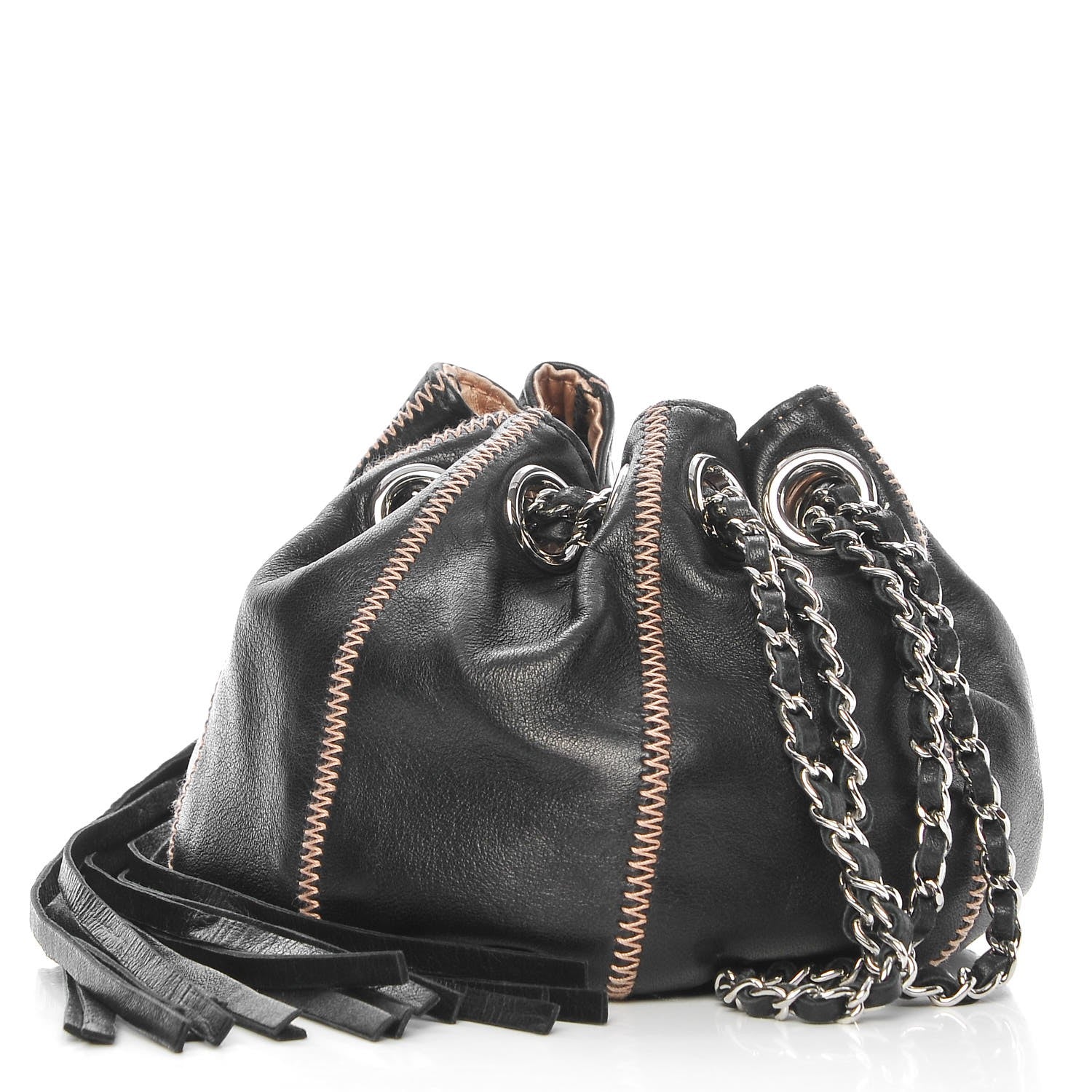 Chanel Lambskin Satin Reversible Mini Sac Cordon Black Peach 5 of 8