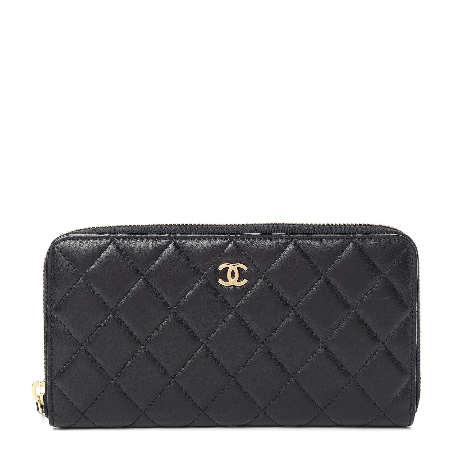 Lambskin Quilted Large Gusset Zip Around Wallet Black