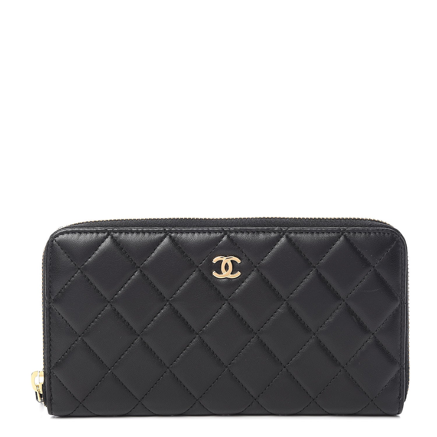 Chanel Lambskin Quilted Large Gusset Zip Around Wallet Black 1 of 13