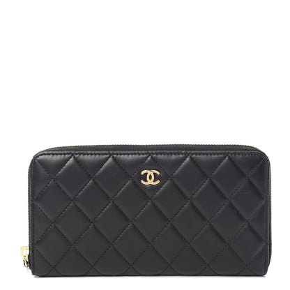 Chanel Lambskin Quilted Large Gusset Zip Around Wallet Black 1 of 13