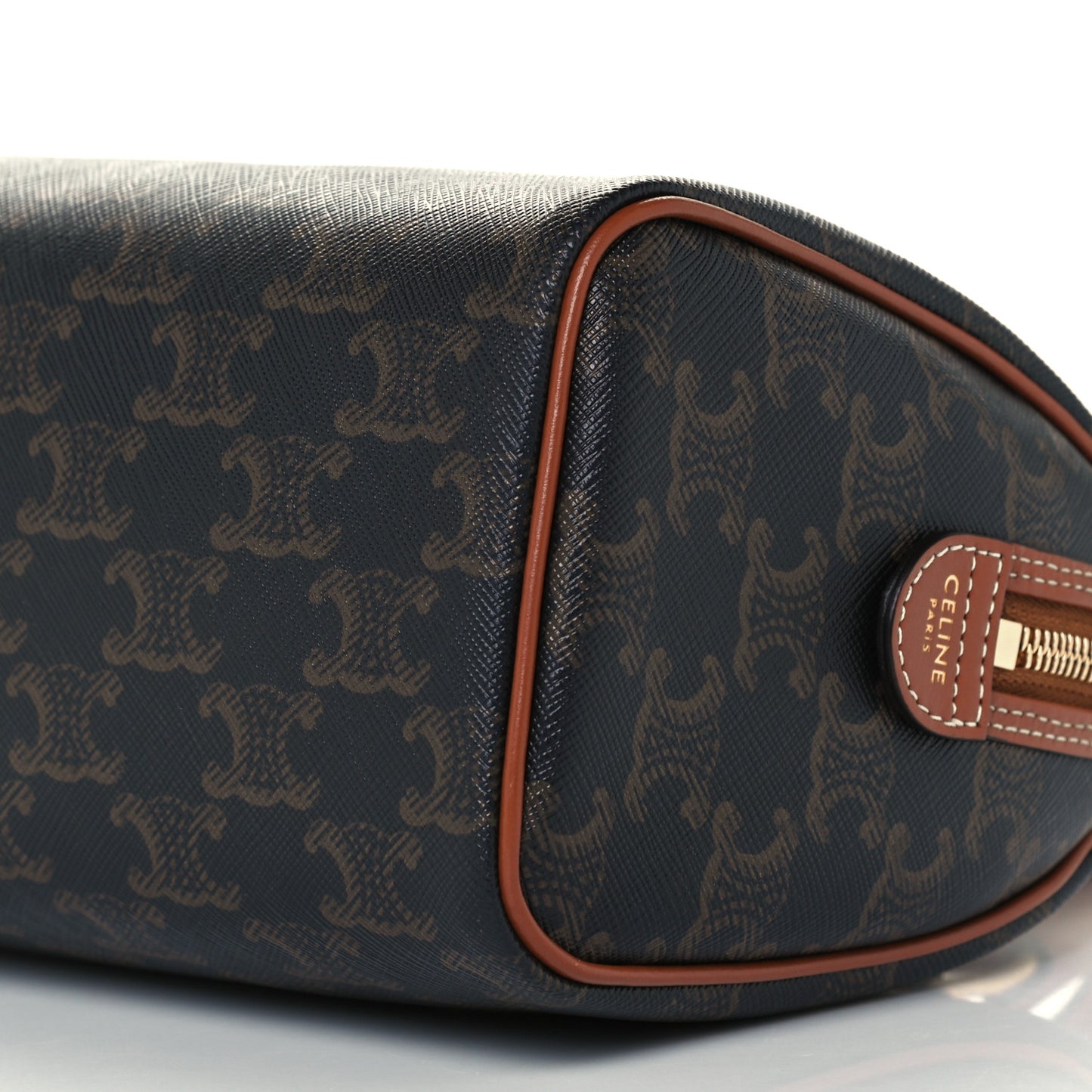Triomphe Canvas Calfskin Small Boston Bag Tan