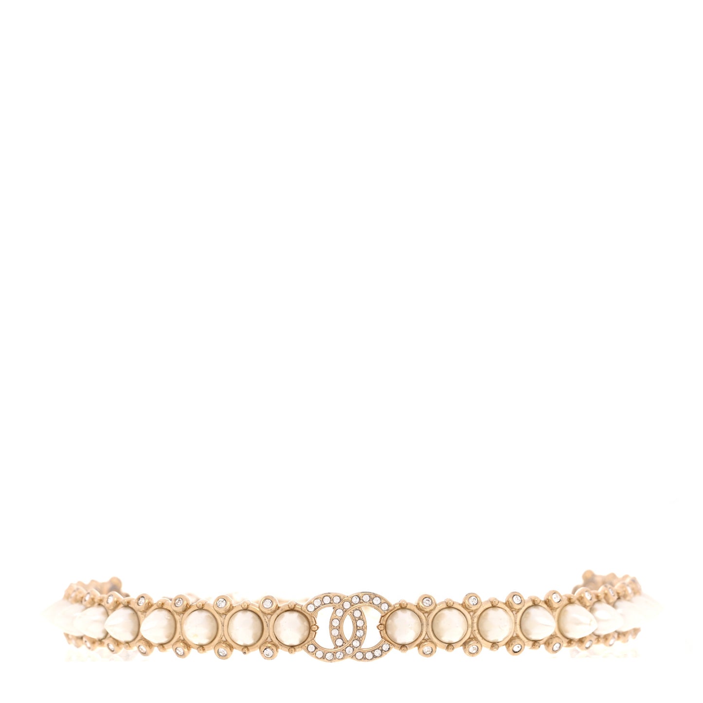Spike Pearl Crystal CC Choker Necklace Gold Pearly White