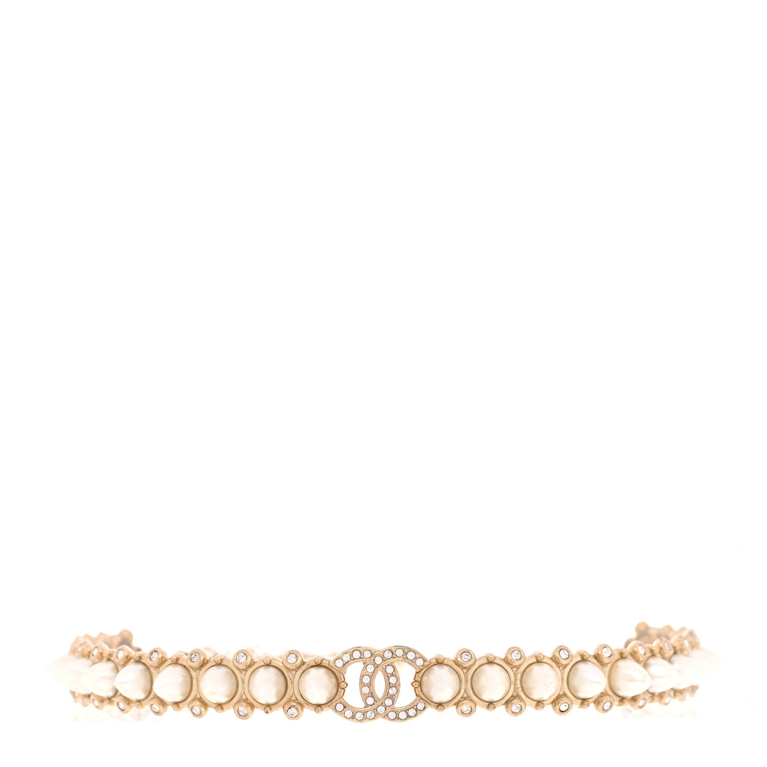 Chanel Spike Pearl Crystal CC Choker Necklace Gold Pearly White 1 of 5