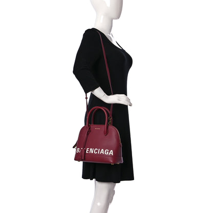 Balenciaga Signature Grained Calfskin Logo S Ville Top Handle Bag Rouge Grenat White 2 of 11