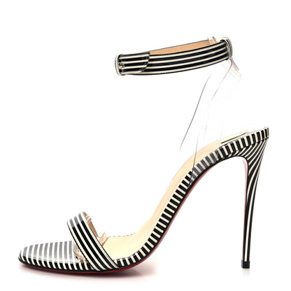 Christian Louboutin Patent PVC Striped Illusion Jonatina 100 Sandals 38 Black White 1 of 7