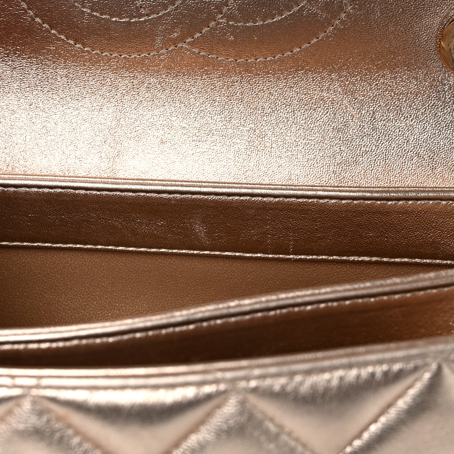 Metallic Lambskin Quilted Small Trendy CC Flap Dual Handle Bag Gold