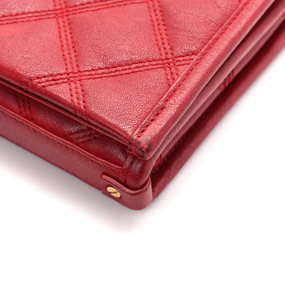Saint Laurent Lambskin Diamond Quilted Becky Chain Wallet Rouge Eros 10 of 11