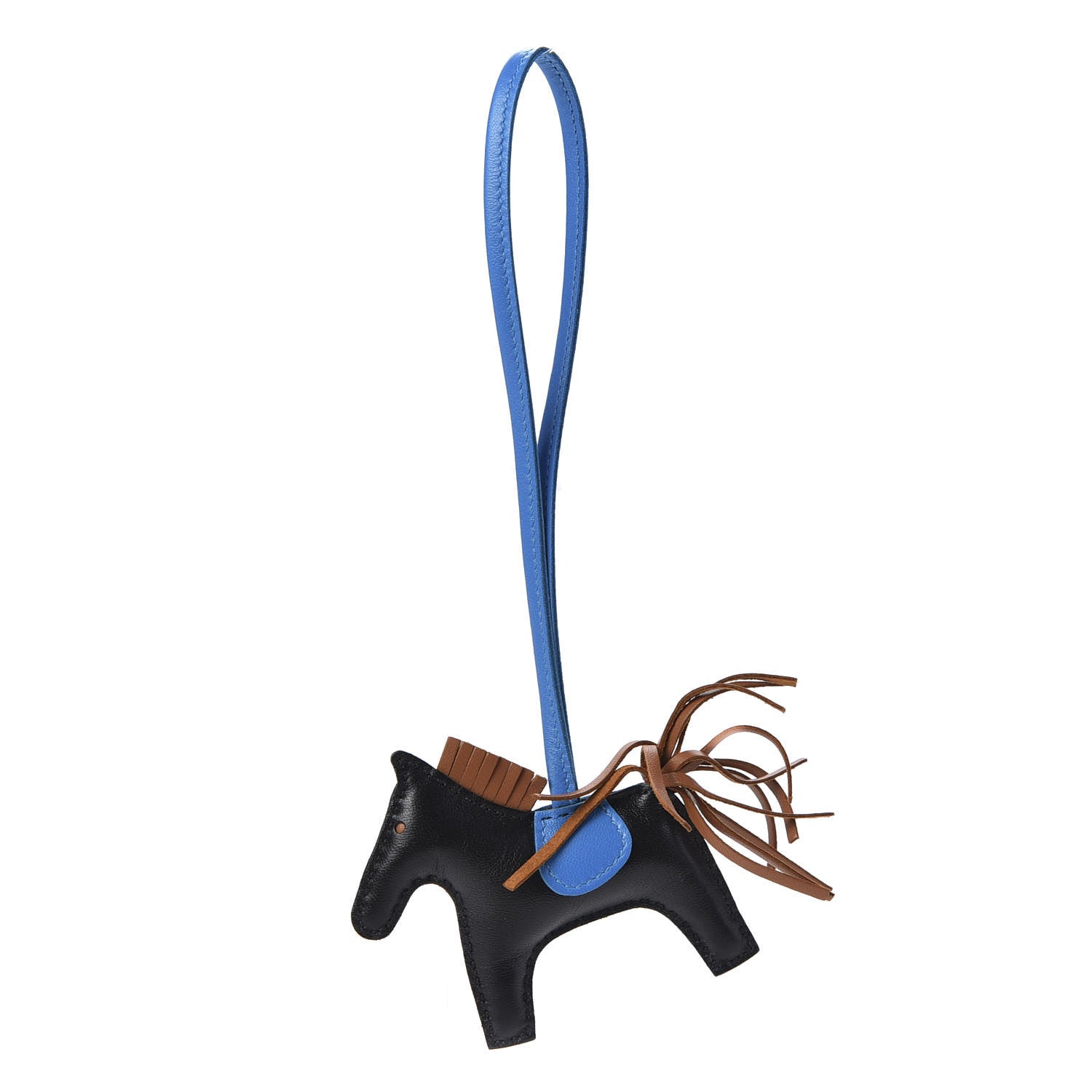 Hermes Milo Lambskin Grigri Rodeo Horse Bag Charm PM Black Bleu Saphir Gold 1 of 5