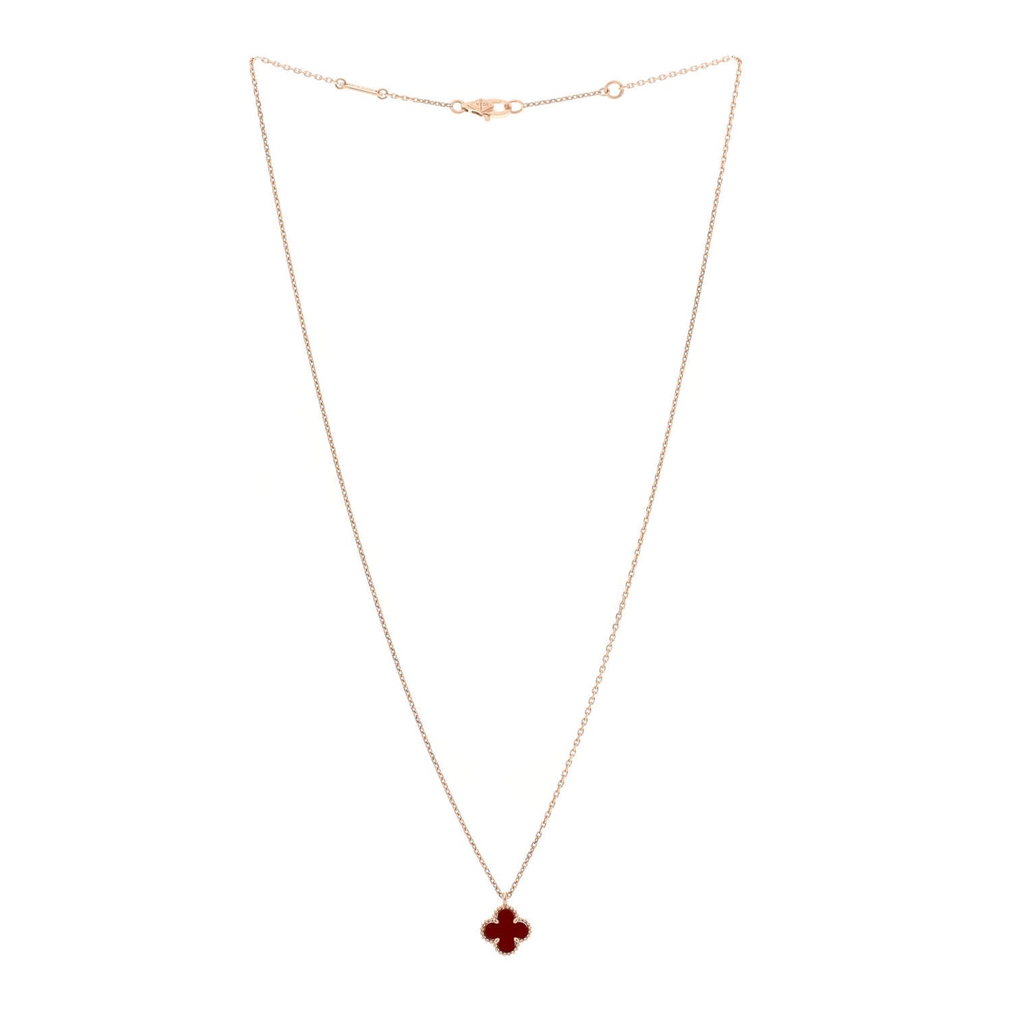 18K Rose Gold Carnelian Sweet Alhambra Pendant Necklace
