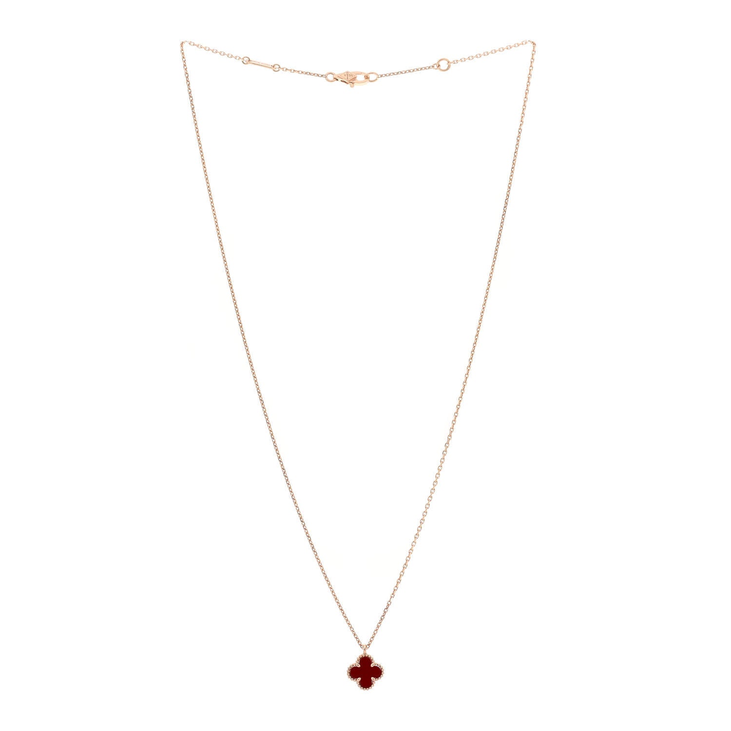 Van Cleef & Arpels 18K Rose Gold Carnelian Sweet Alhambra Pendant Necklace 3 of 7