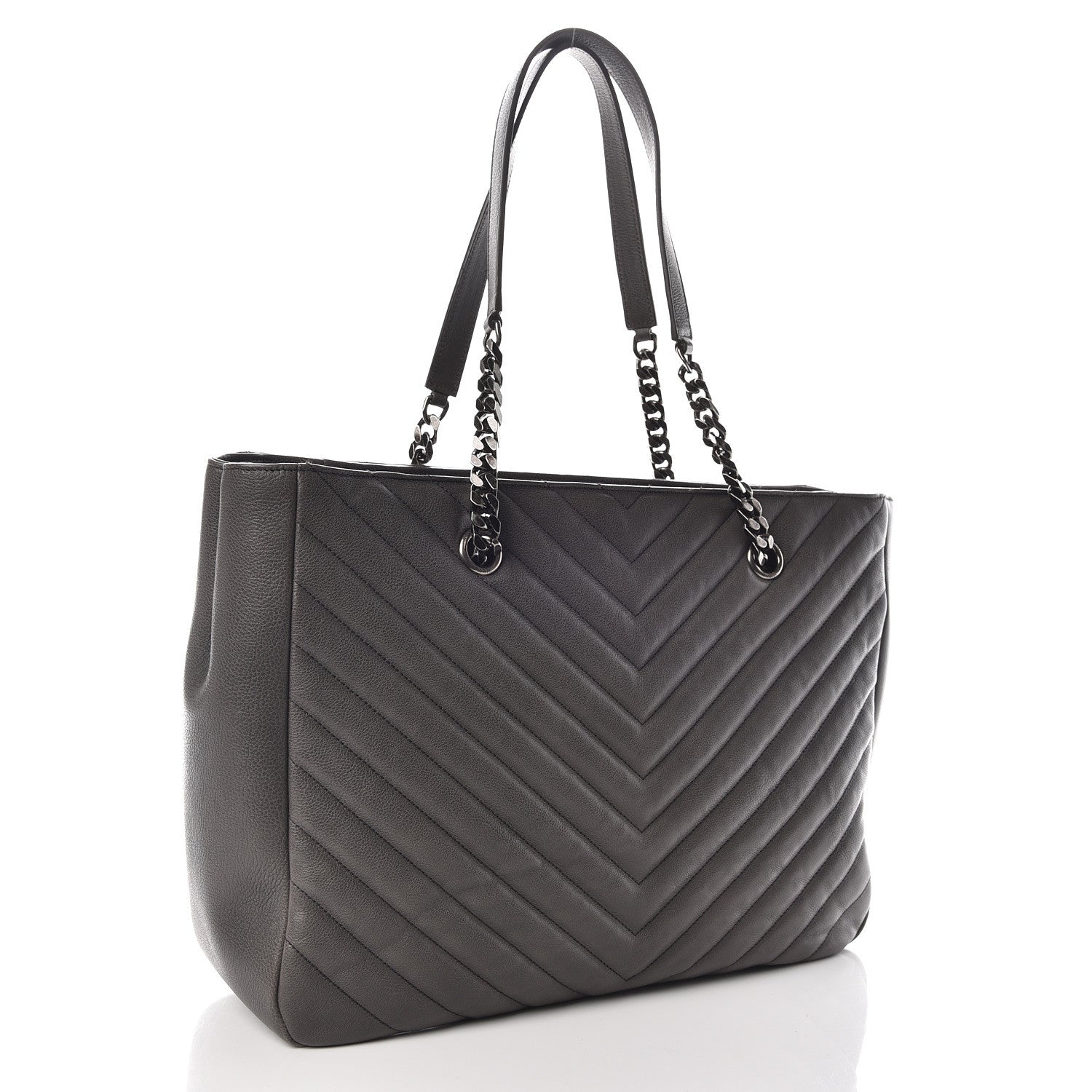 Saint Laurent Sheepskin Matelasse Chevron Large Monogram Shopping Bag Light Coal 3 of 22