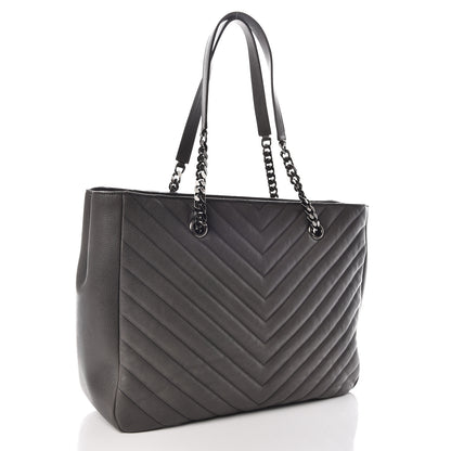 Saint Laurent Sheepskin Matelasse Chevron Large Monogram Shopping Bag Light Coal 3 of 22