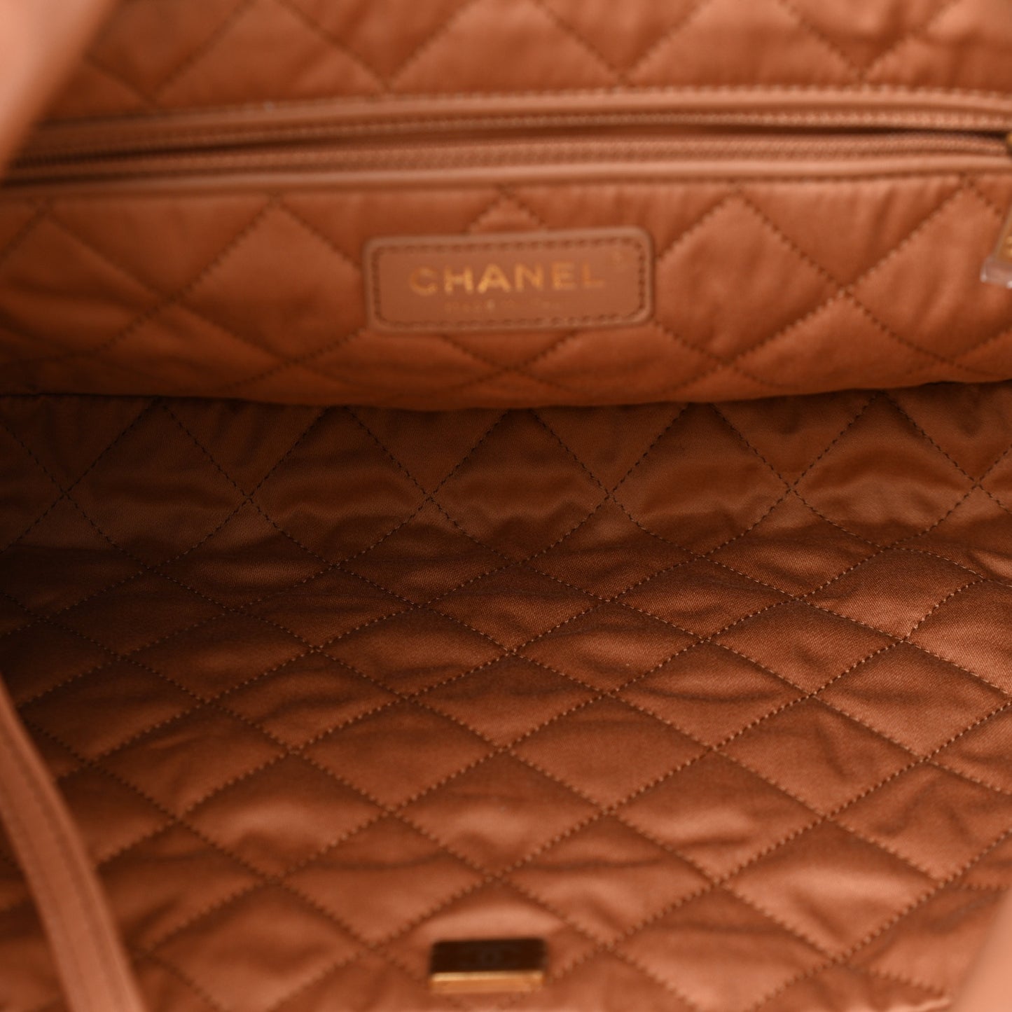 Shiny Calfskin Quilted Small Chanel 22 Camel