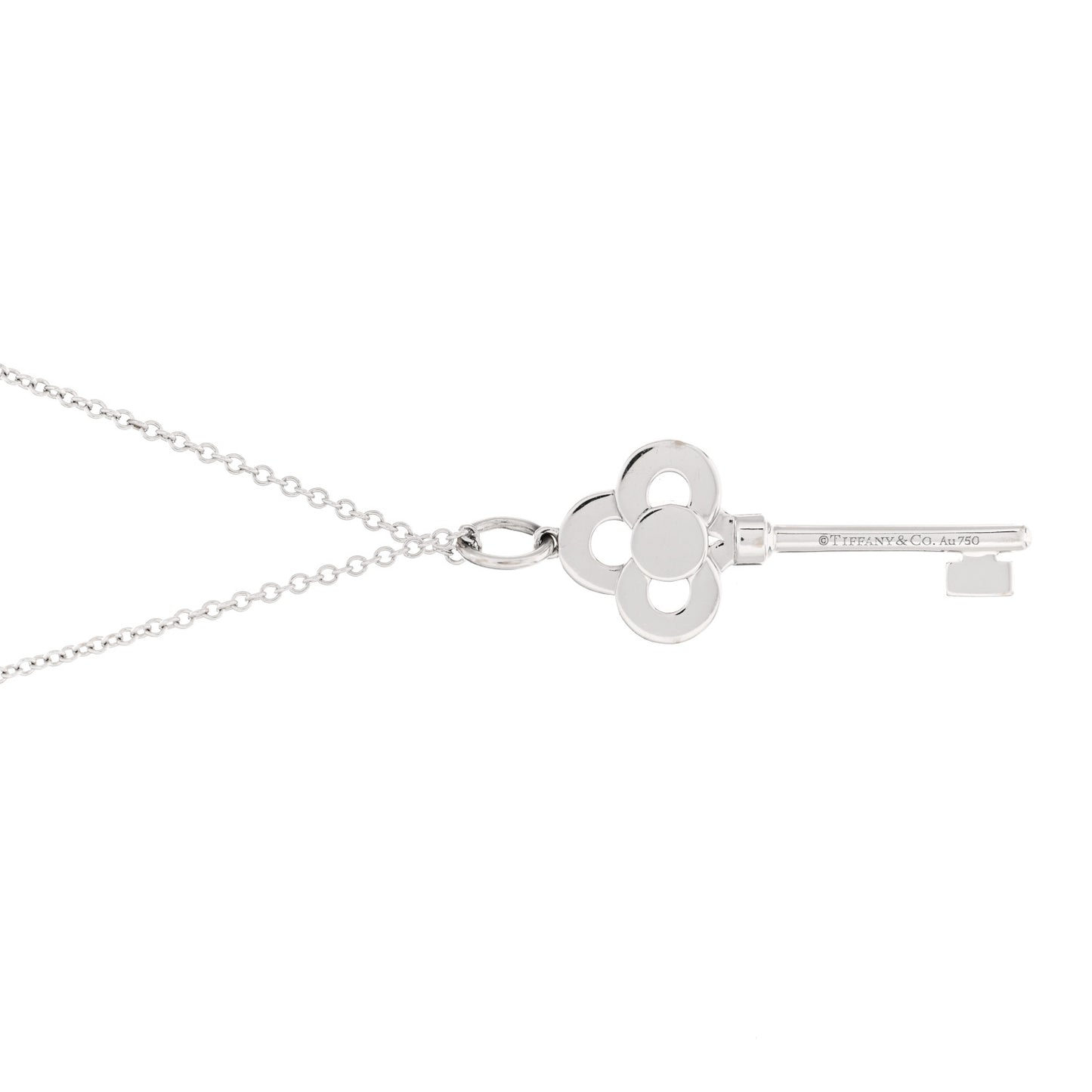 18K White Gold Diamond Mini Crown Key Pendant Necklace