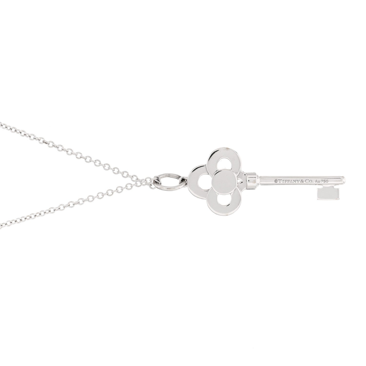 Tiffany 18K White Gold Diamond Mini Crown Key Pendant Necklace 3 of 4