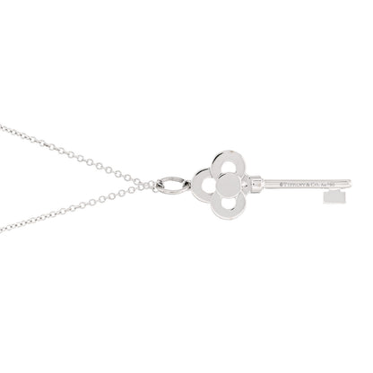 Tiffany 18K White Gold Diamond Mini Crown Key Pendant Necklace 3 of 4