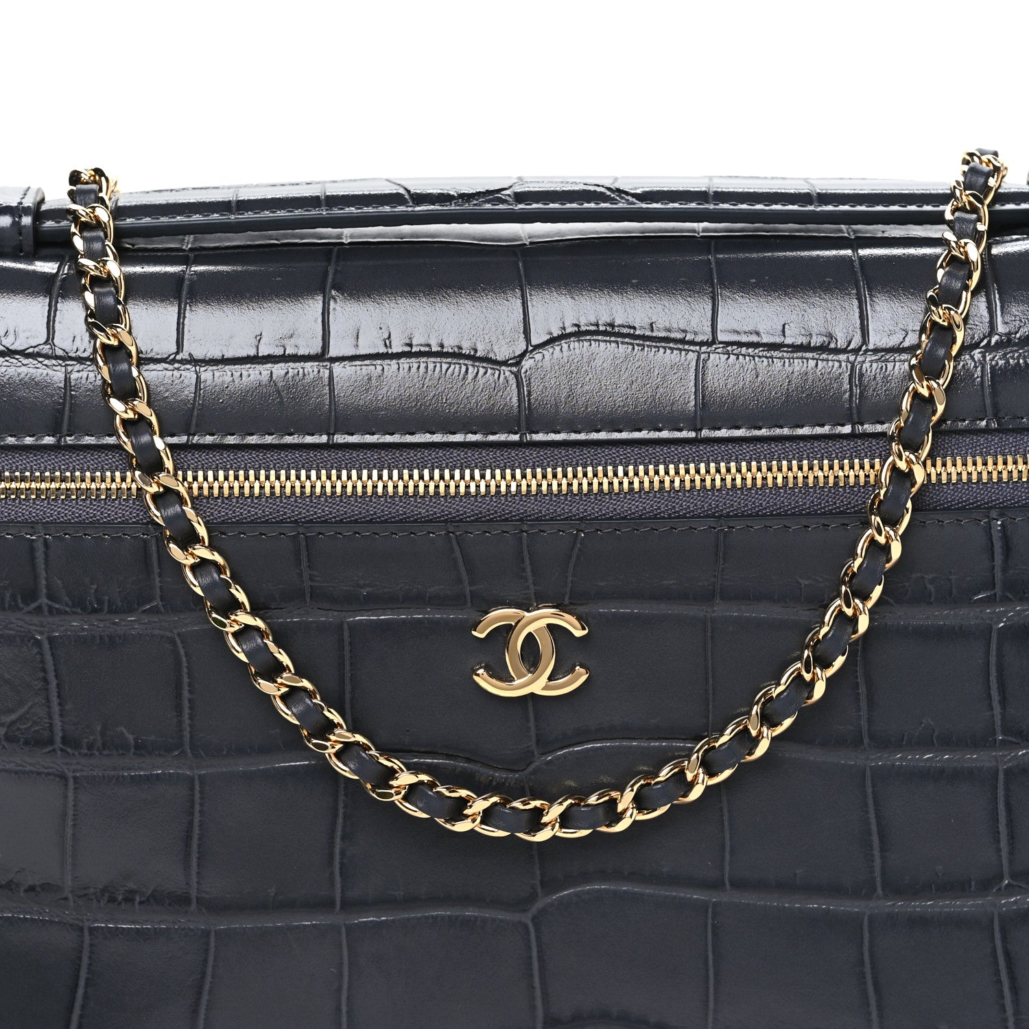 Chanel Calfskin Crocodile Embossed Exoticoco Large Supple Trapeze Vanity With Chain  Grey 7 of 10