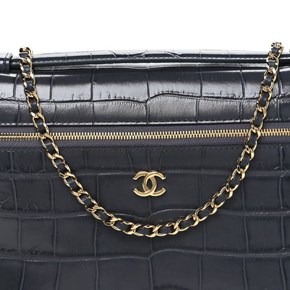 Chanel Calfskin Crocodile Embossed Exoticoco Large Supple Trapeze Vanity With Chain  Grey 7 of 10