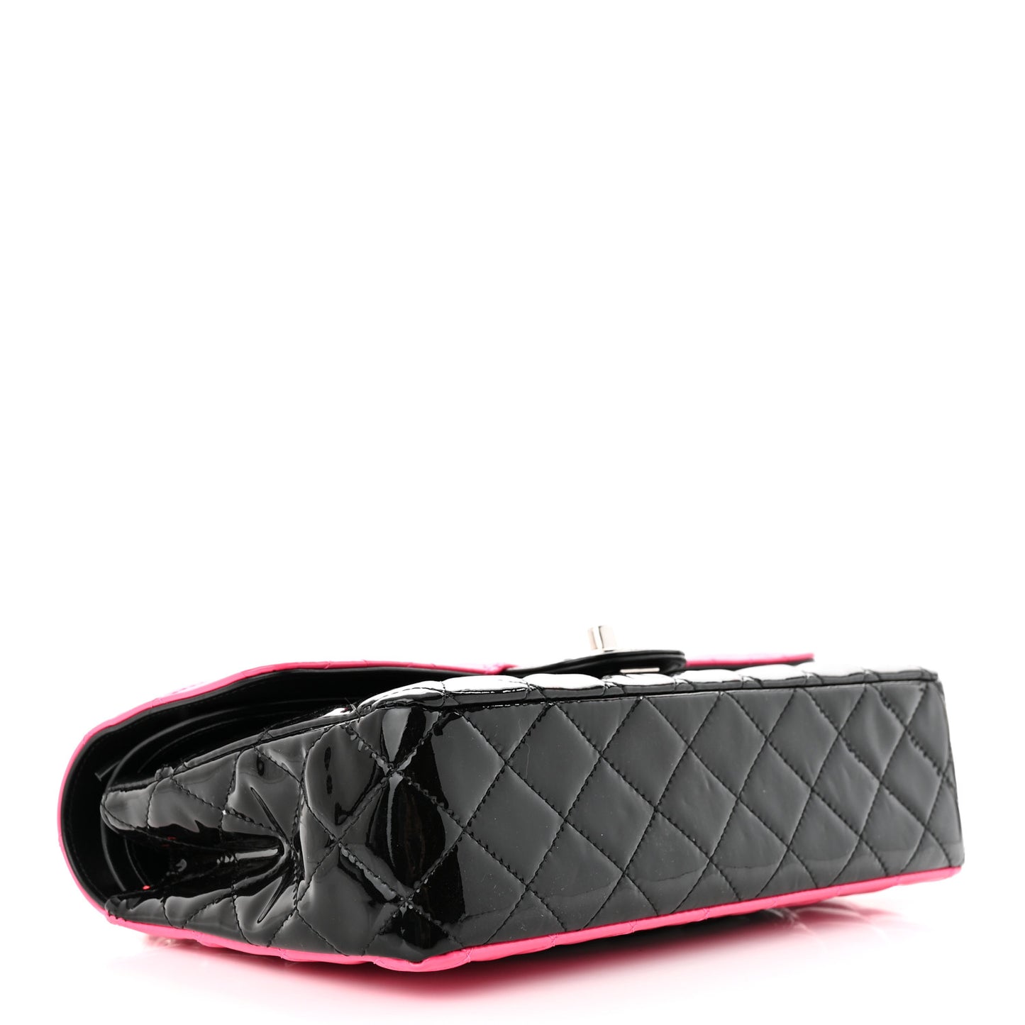 Patent Calfskin Quilted Bi-Color Medium Double Flap Pink Black