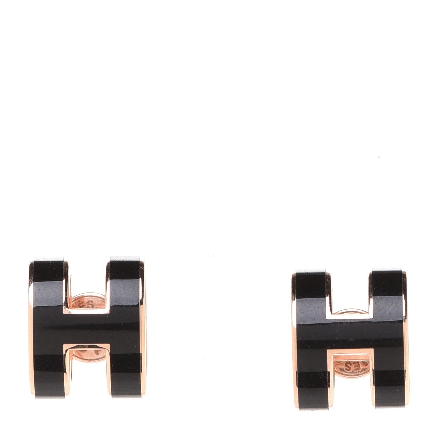 Hermes Rose Gold Lacquered Pop H Earrings Black 1 of 6