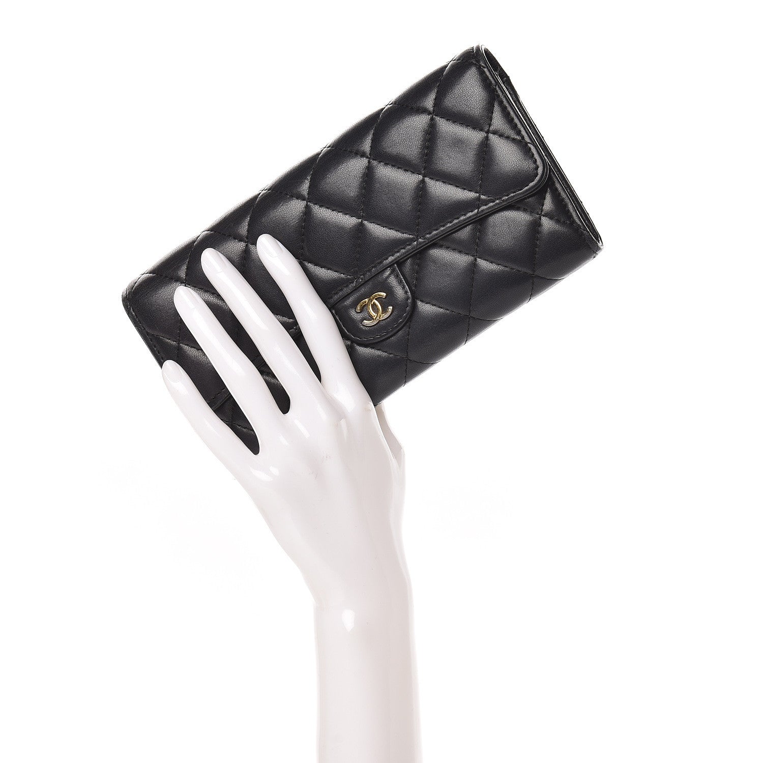 Chanel Lambskin Quilted Large Gusset Flap Wallet Black 2 of 14
