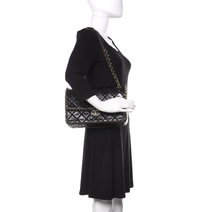 Chanel Crumpled Calfskin Quilted Large Chain All Over Flap Bag Black 2 of 11