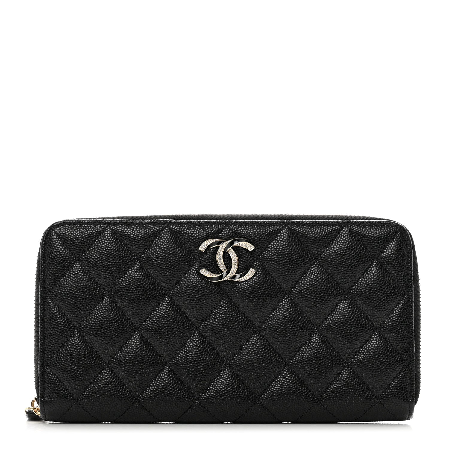 Chanel Caviar Quilted Crystal Enamel Large Gusset Zip Around Wallet Black 1 of 9