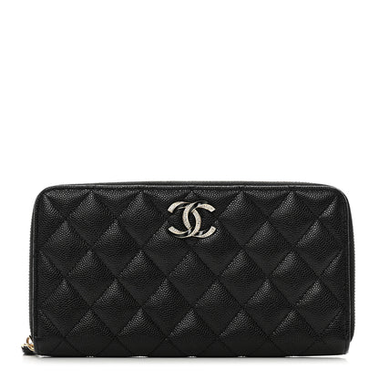 Chanel Caviar Quilted Crystal Enamel Large Gusset Zip Around Wallet Black 1 of 9