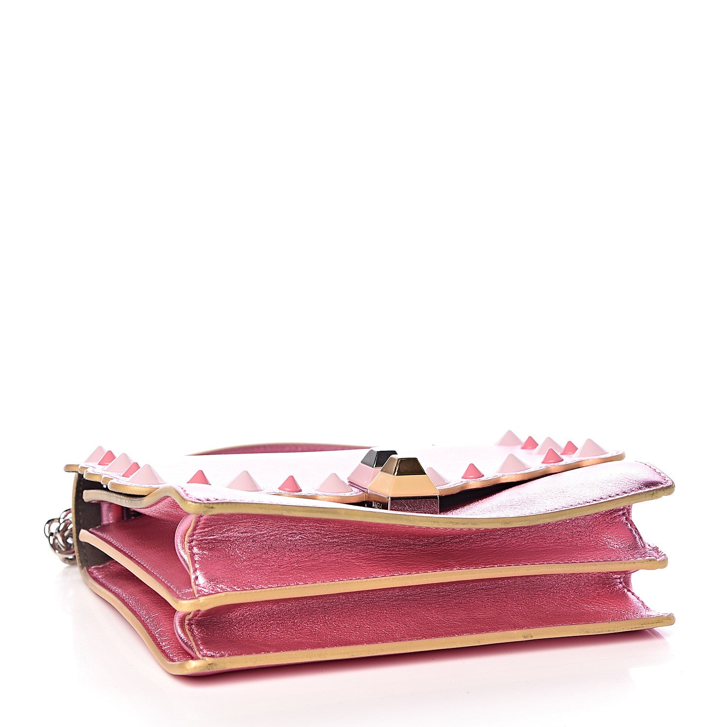 Fendi Vitello Catalan Mirror Scalloped Multi Studded Small Kan I Shoulder Bag Fuxia Chiaro 4 of 10