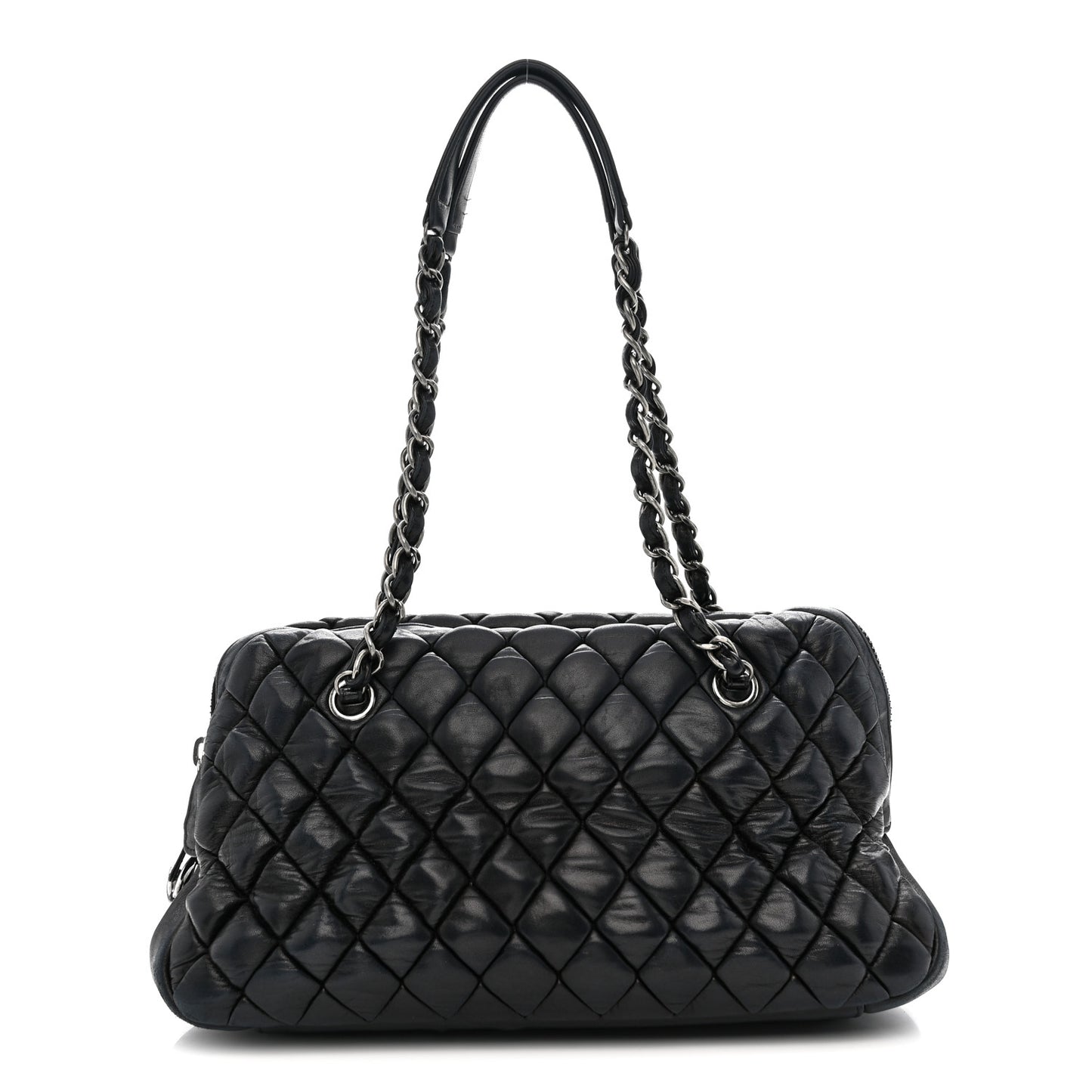 Lambskin Bubble Quilt Small Double Bowling Bag Black