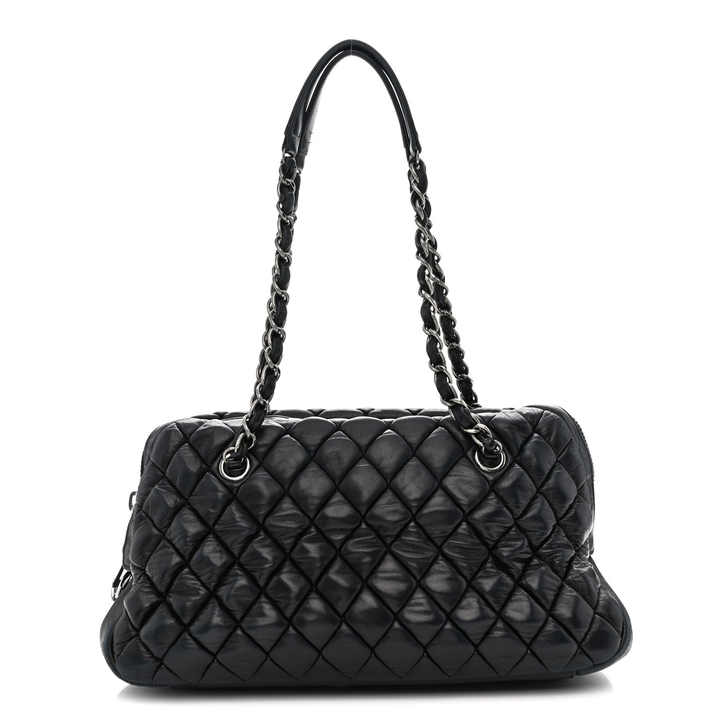 Chanel Lambskin Bubble Quilt Small Double Bowling Bag Black 1 of 11