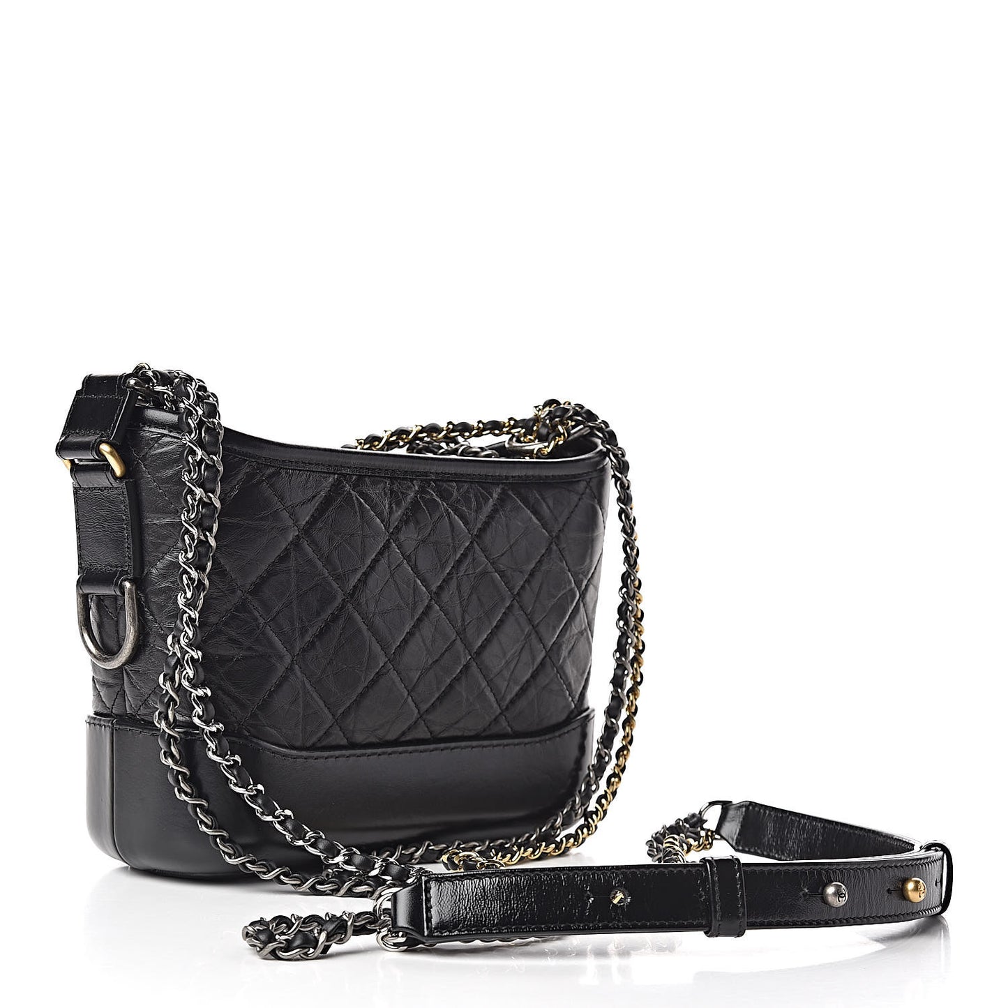 Aged Calfskin Quilted Small Gabrielle Hobo Black