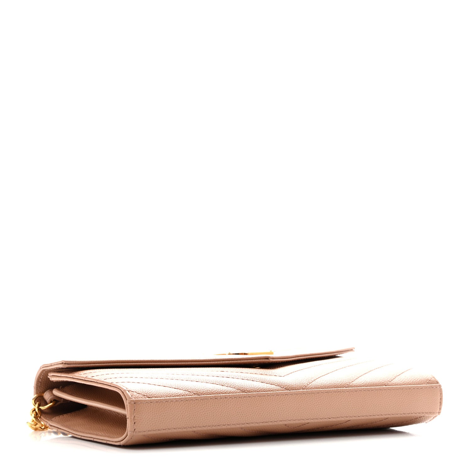 Saint Laurent Grain De Poudre Matelasse Chevron Monogram Chain Wallet Vintage Peach 4 of 10