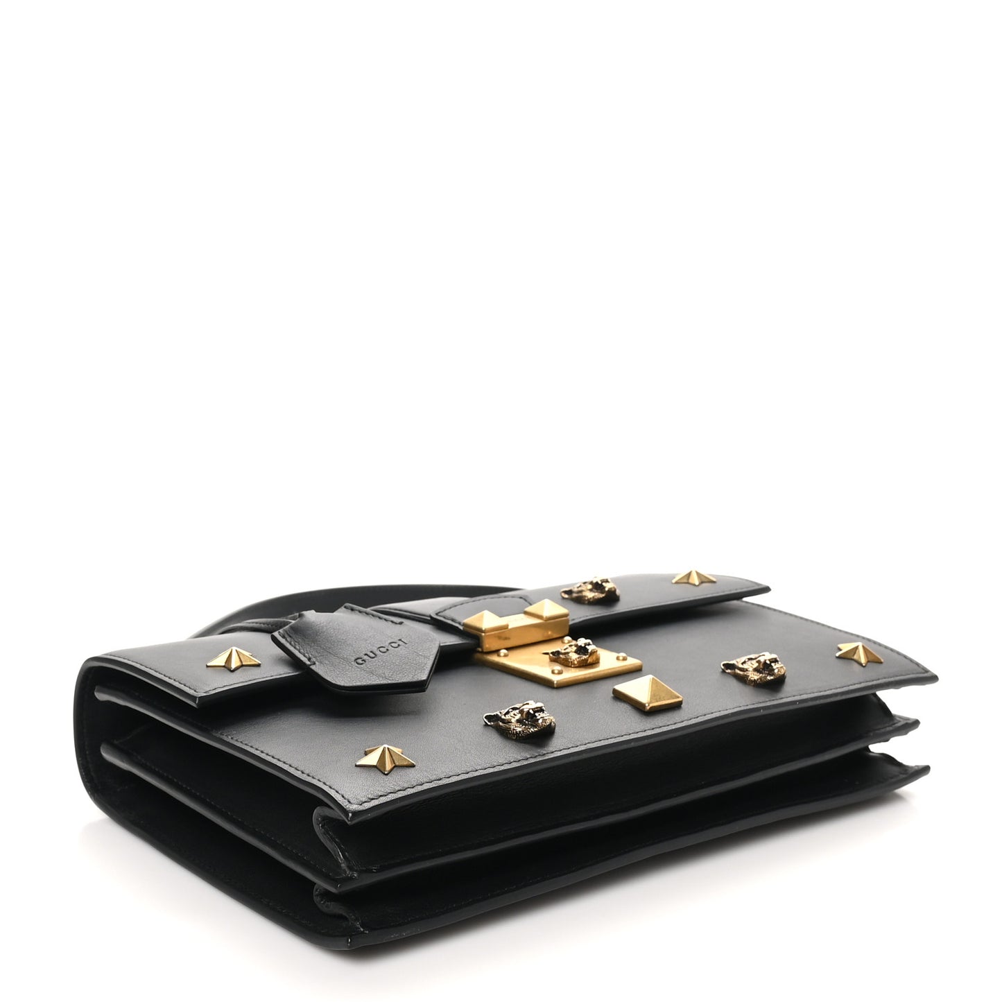 Calfskin Medium Cat Lock Top Handle Bag Black