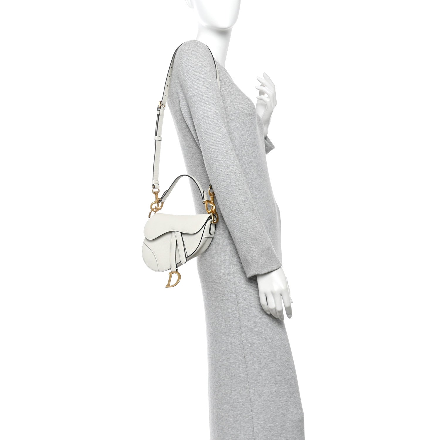 Christian Dior Grained Calfskin Mini Saddle Bag With Strap White 2 of 11