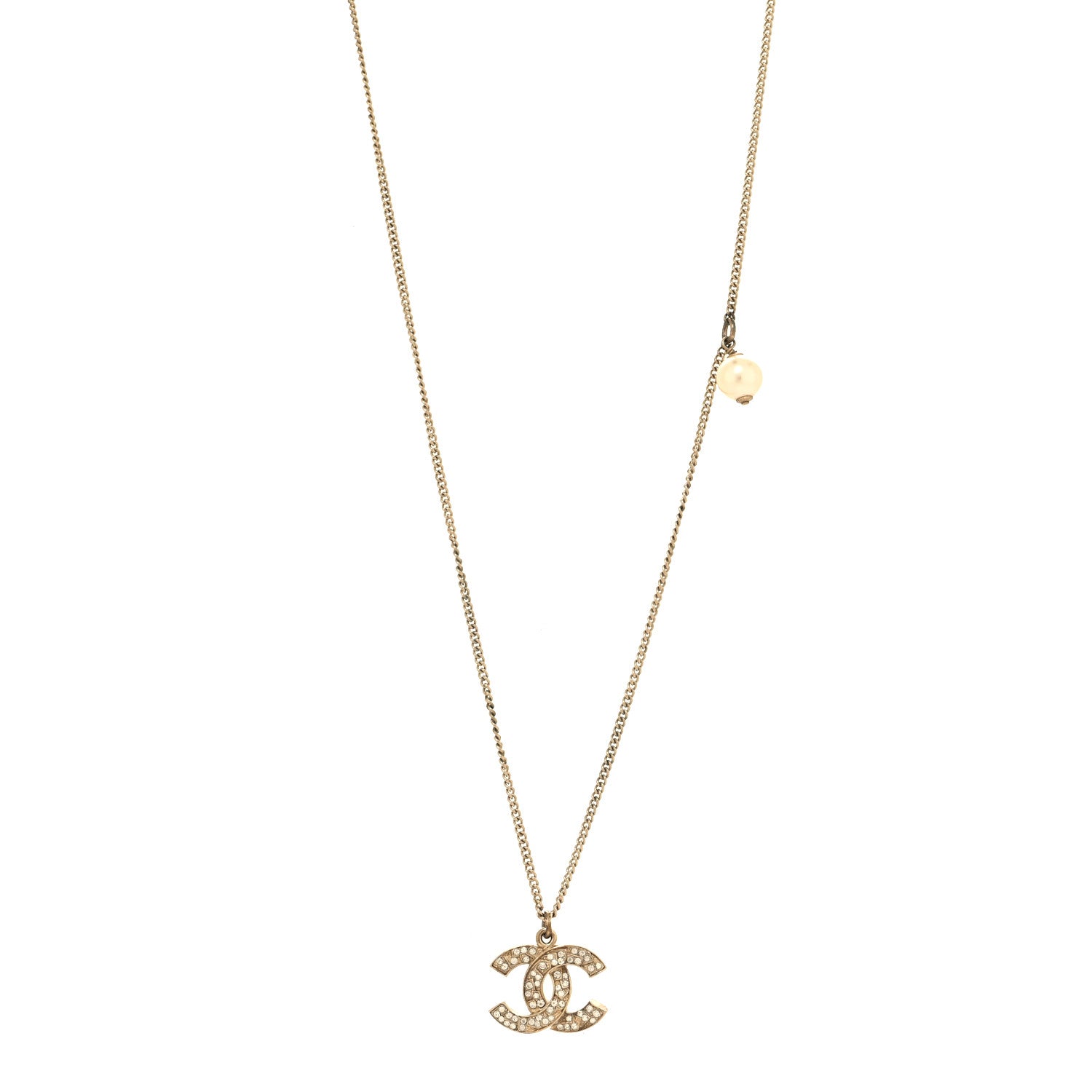 Chanel Crystal Pearl CC Pendant Necklace Gold 1 of 5