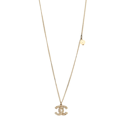 Chanel Crystal Pearl CC Pendant Necklace Gold 1 of 5